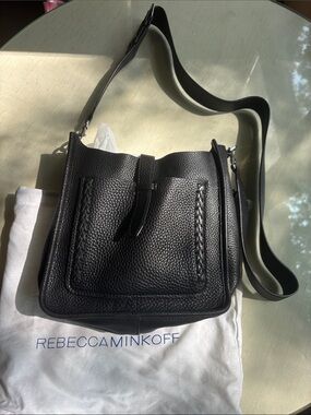 Rebecca Minkoff Black Pebbled Leather Crossbody Bag with Braided Trim